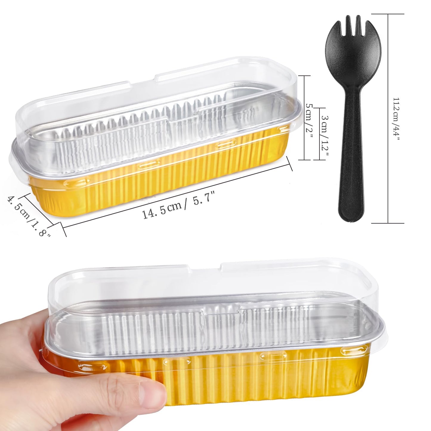 50PCS Rectangle Mini Loaf Pans With Lids,Mini Cake Pans with Lids,Disposable Ramekins Baking Cups Muffin Tins Cupcake Cups For Wedding Birthday Party,6.8oz（Gold）
