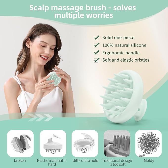 Scalp Massager Shampoo Brush, Scalp Massager Hair Growth & Dandruff Removal, Scrubber Scalp with Soft Silicone Bristles, Wet&Dry Ã¢ÂÂHair Brush for All (Mint Green)