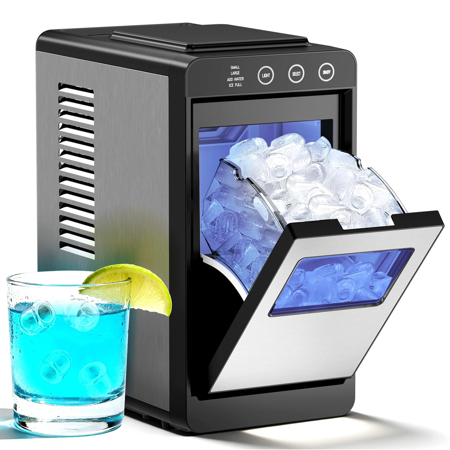 Antarctic Star Countertop Ice Maker Machine - 26.5lbs/24H, 8 Bullet Ice in 6 Mins, Self-Cleaning Portable Ice Maker with 2 Ice Sizes, Touch Display & Blue Light for Home, Office, Bar,Steel