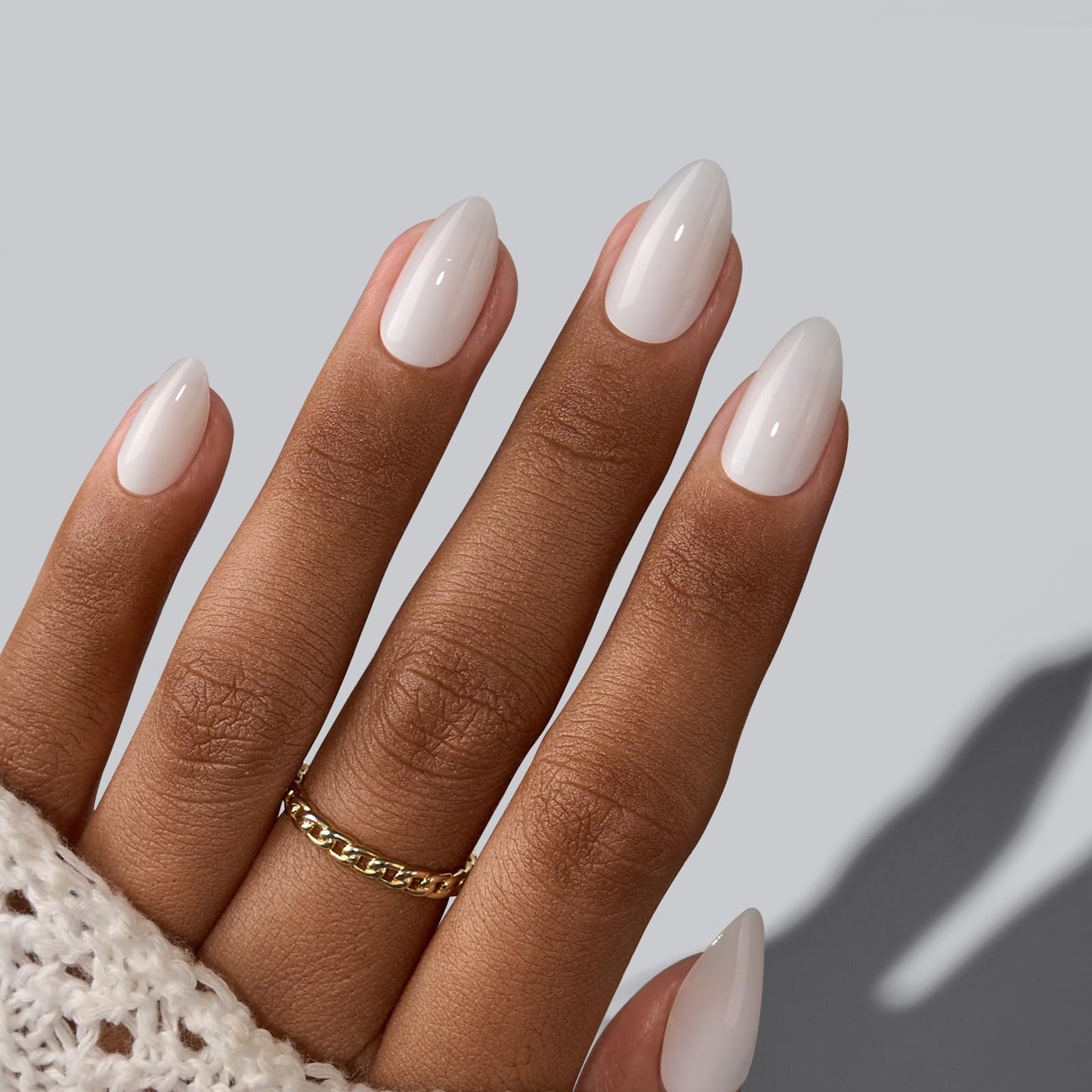 BTArtbox White Press On Nails Short - Soft Gel Press on Nails Almond, White Glue on Nails with Nail Glue, Reusable Stick on Nails in 16 Sizes, Cream Puff