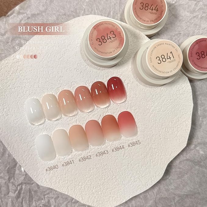 GAOY Cushion Ombre Painting Gel Kit, 6 Colors Gradient Patting Gel Polish with Sponges and Grabber Tool, for Ombre Nails Aura Blush Blend Nail Art Home & Salon Use, Pigmented No Wipe, Blush Girl