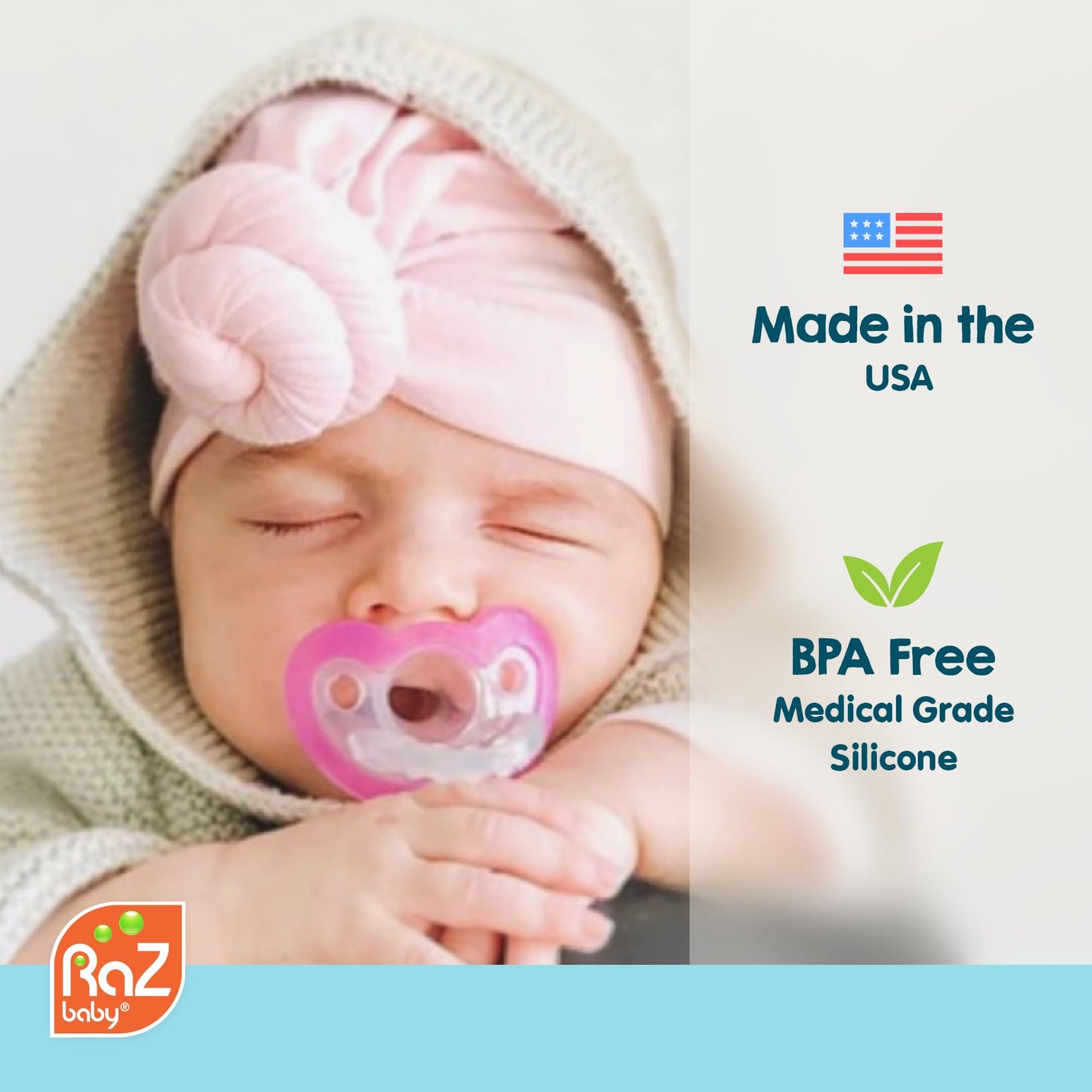 RaZbaby JollyPop Pacifier, Holder w/Detachable Baby Pacifier, Stuffed Animal RaZbuddy, All Ages 0M+, Machine Washable, Textured & Easy to Hold – Elephant