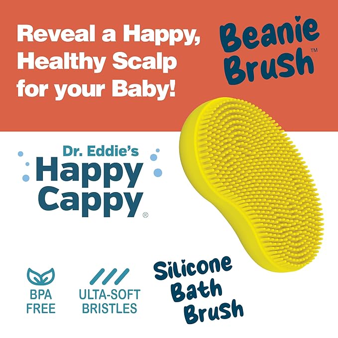 Happy Cappy Beanie Brush - Cradle Cap Brush for Babies, Dry Skin Care, Gentle Exfoliating Baby Scalp Scrubber for Bathing, Helps Dandruff and Flakes, Food Grade Silicone, BPA Free