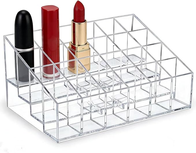 Lipstick Organizer 24 Slots Plastic Clear Comestic Display Holder for Lip gloss Chapstick Perfume Nail Polish Essential Oil