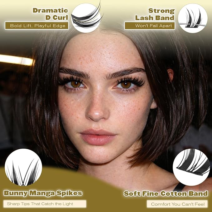 ALICE Bunny Lash Clusters with Spikes Eyelash Clusters 10-14mm Cluster Eyelash Extensions Manga Left & Right Lash Extensions Anime Individual Lashes