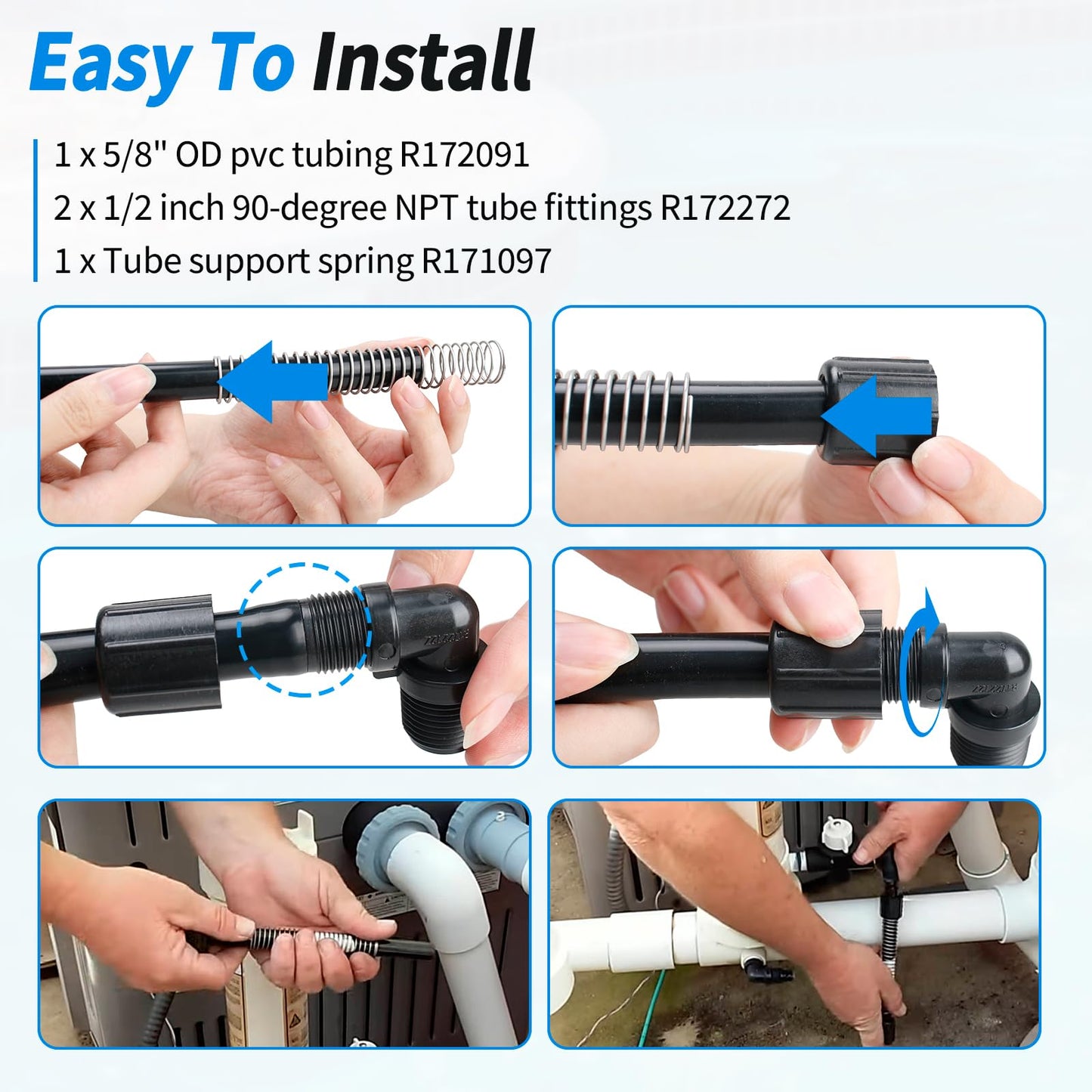 Pool Chlorinator Flexible PVC Tubes R172091 fit for Pentair Rainbow 320 Chlorine/Bromine Feeders, with R172272 Elbow R171097 Tube Support Fitting Compatible with Pentair 322 Feeder