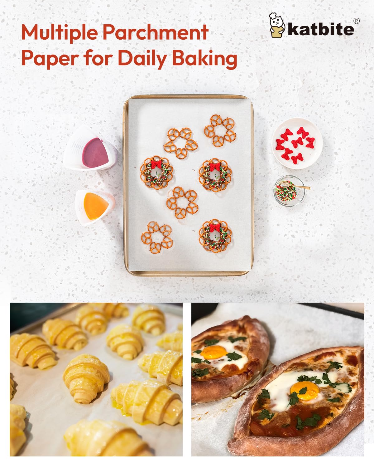 Katbite 16x24 inch Heavy Duty Parchment Paper Sheets, 100Pcs Precut Non-Stick Full Parchment Sheets for Baking, Cooking, Grilling, Frying and Steaming, Full Sheet Baking Pan Liners [Advanced Series]