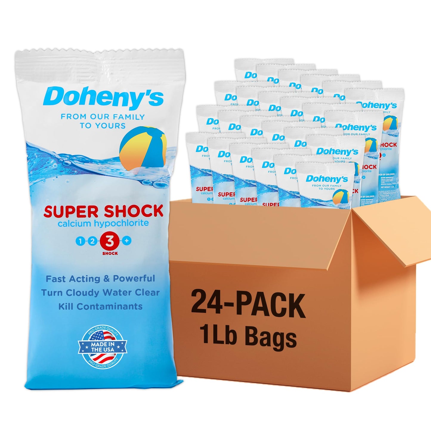 Doheny's Super Pool Shock | Pro-Grade Chlorine Shock, Quick-Dissolving, Fast-Acting 68% Cal-Hypo Granular Pool Shock | 24 x 1lb Bags, Proudly Made in the USA