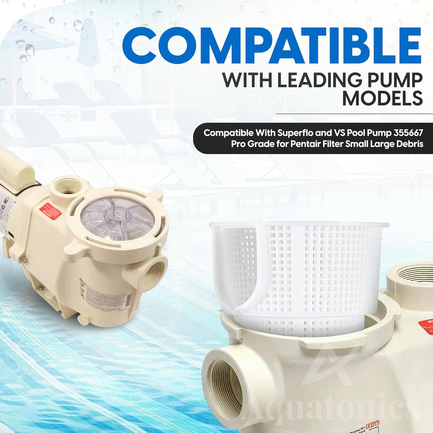 Aquatonics Replacement 355667 Pool Pump Basket Compatible with SuperFlo, SuperFlo VF, Variable Speed and Pinnacle High Flow Inground Pumps | Heavy-Duty Pool Pump Strainer Basket - 1 Year Warranty