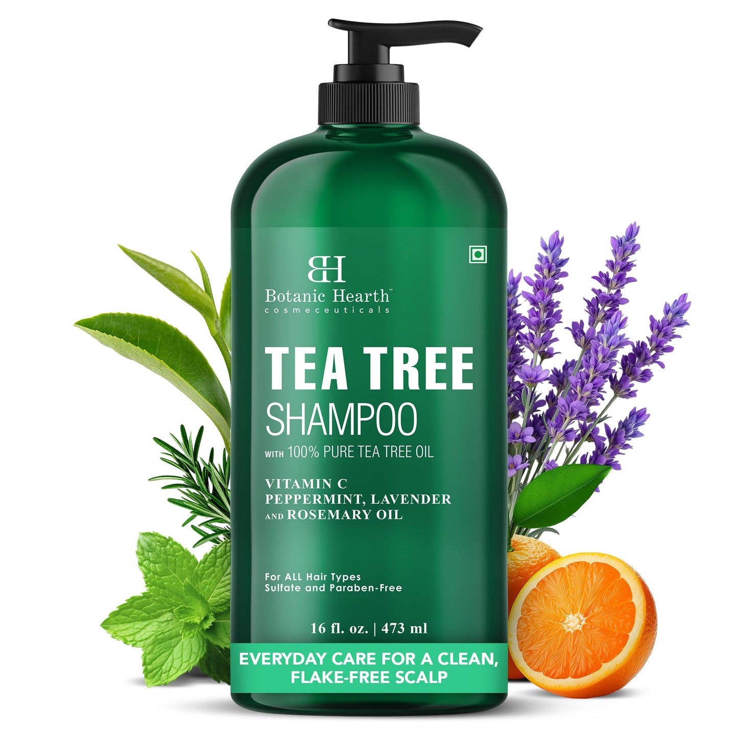 Botanic Hearth Tea Tree Shampoo, Vitamin C, Peppermint, Lavender and Rosemary Oil, Fights Dandruff and Dry Scalp, 16 fl oz