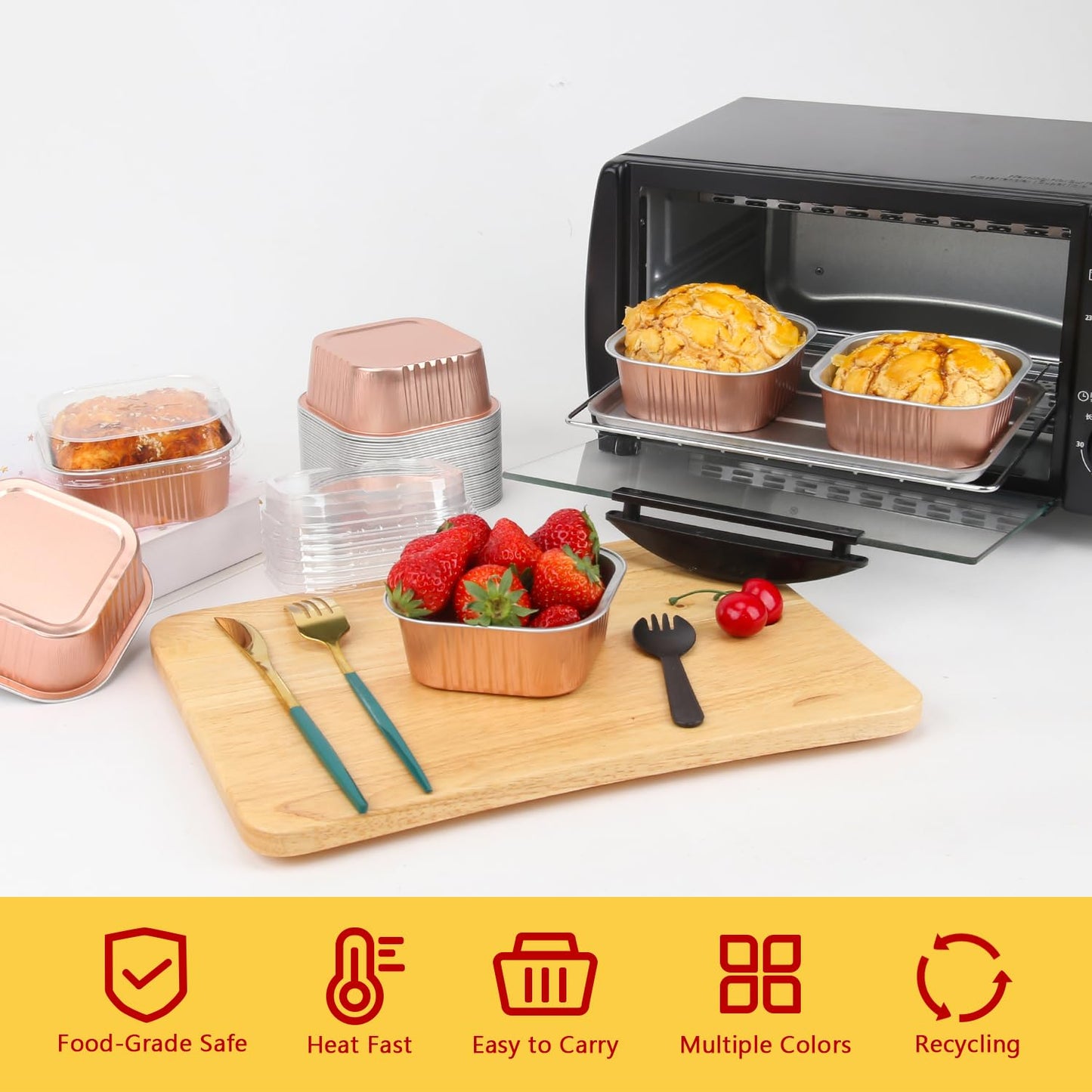 10oz Mini Cake Tins With Lids 40 Pack,LNYZQUS Aluminum Foil Small Baking Pans Disposable Large Brownie Baking Cups,4”x4” Small Bread Muffin Containers Holders For Party-Champagne