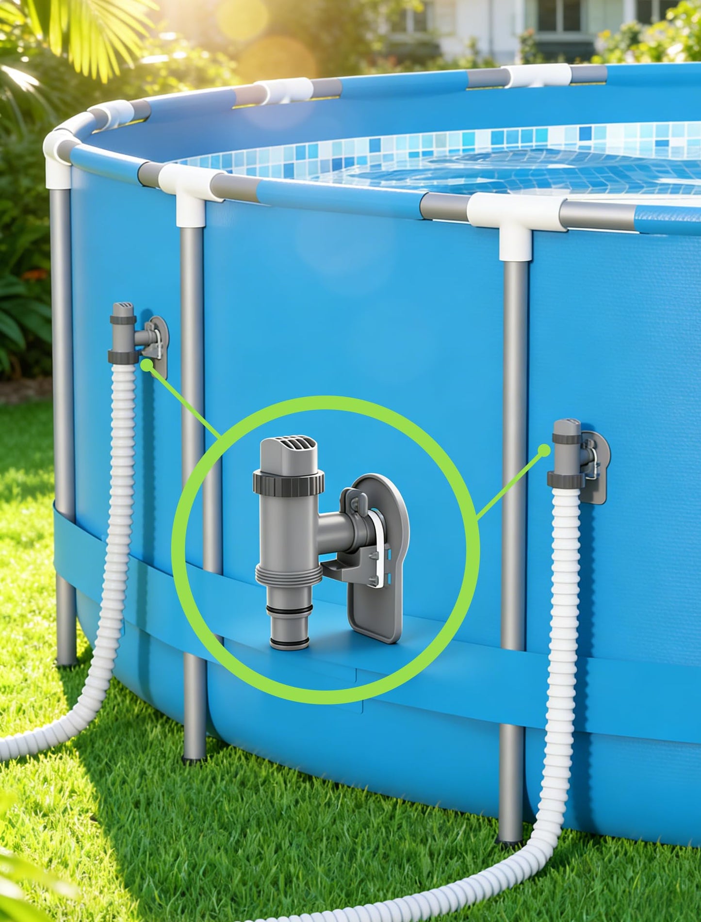 POOLHOUR Plunger Valve with Pipe Holder & Pool Hose Adapter, Above Ground Pool Pump Replacement Parts Compatible with I*tex/Col*m*n Pool