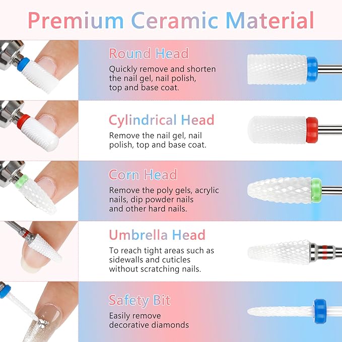 BQAN Nail Drill Bits Set, 10Pcs 3/32 In Drill Bit for Nail Tech Ceramic Diamond Bits with 75Pcs Nail File Sanding Bands for Remove Cuticle Acrylic Polish Nails Manicure
