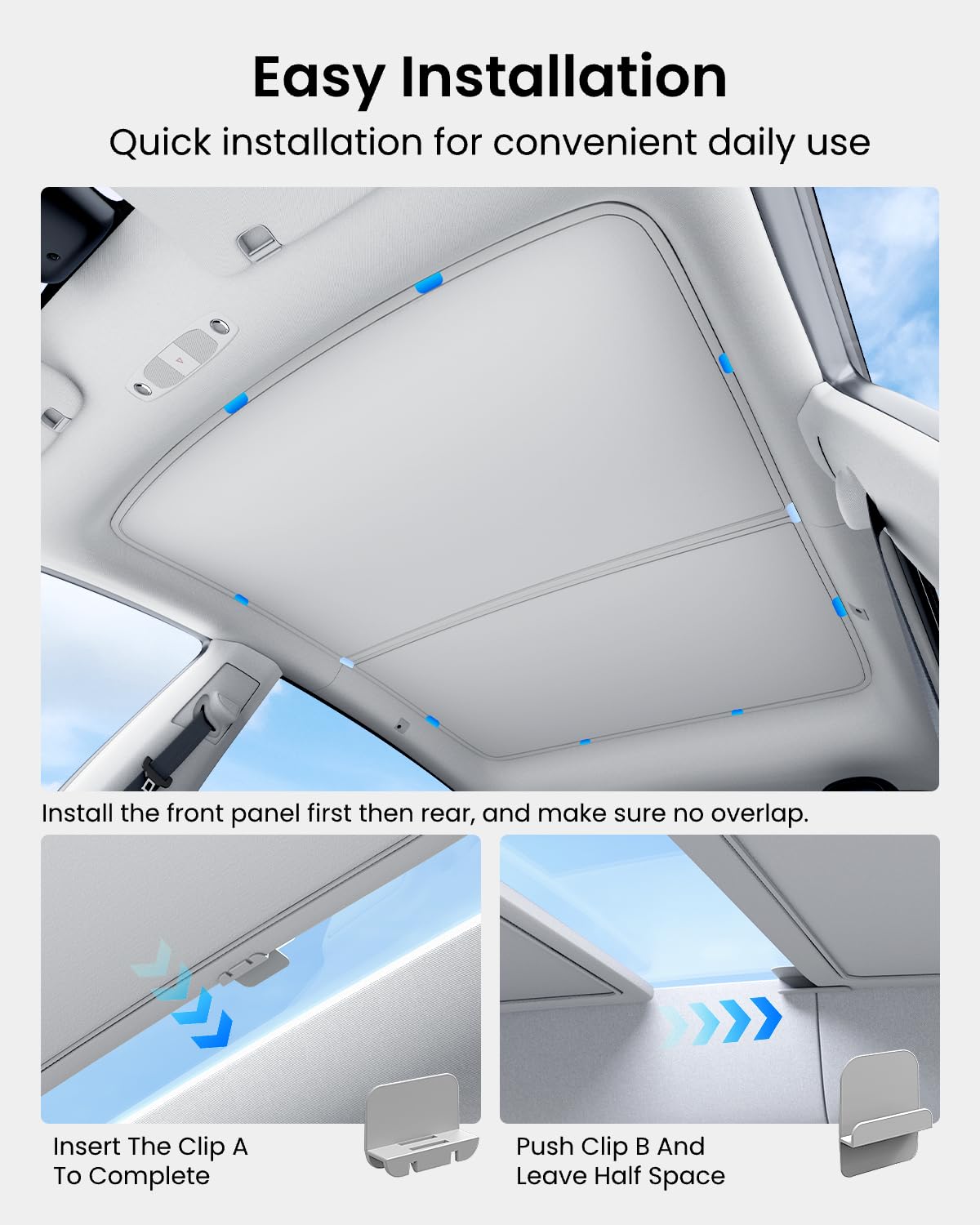 REEVAA 2026 Upgraded Tesla Model Y Sunshade Roof [No Gaps, No Sagging] Model Y Accessories Heat Insulation Foldable Glass Sunroof Cover for Model Y 2020-2025 (Not Fit New Y Juniper), 2PCS, Gray