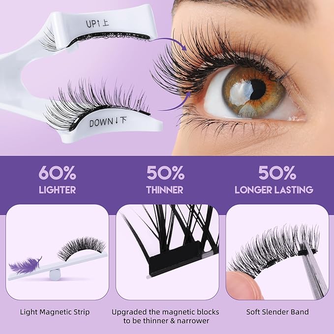 B&Q Magnetic Eyelashes Natural Look 2 Pair Magnetic Lashes with Applicator Upgrade Soft Magnetic Manga Lashes Clusters Kit Magnetics False Eyelashes 3 Magnet Strips for Strong Hold Easy to Apply(C+D)