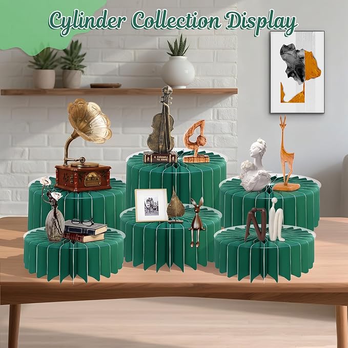 6Pcs Buffet Risers, Food Risers for Table, Foldable Cake Display Stands, Tall Cardboard Cupcakes Stand for Show Catering Desserts Jewelry Wedding Birthday Party Decoration (Green)