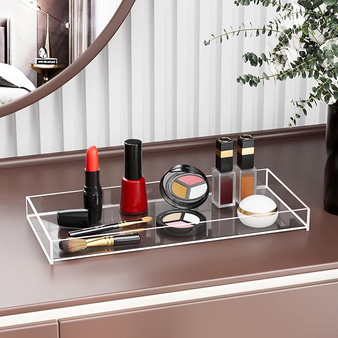 MaxGear Acrylic Vanity Tray, Clear Bathroom Storage Tray for Countertop, Toilet Tank, and Bathtub Ã¢ÂÂ Perfect Organizer for Perfume, Soap, Towels, Tissue, Candles, and Plants, 11.8 ÃÂ 5 ÃÂ 1.2 Inches