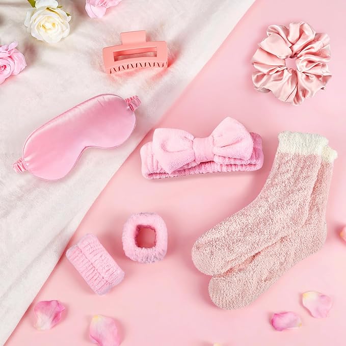Mini Spa Kit for Girls Ã¢ÂÂ Teen Girl Gifts Trendy Stuff Pink Self-Care Box w/Eye Mask, Plush Spa Headband, Fuzzy Socks & Hair Claw, Cute Comfort Valentine Day Gifts