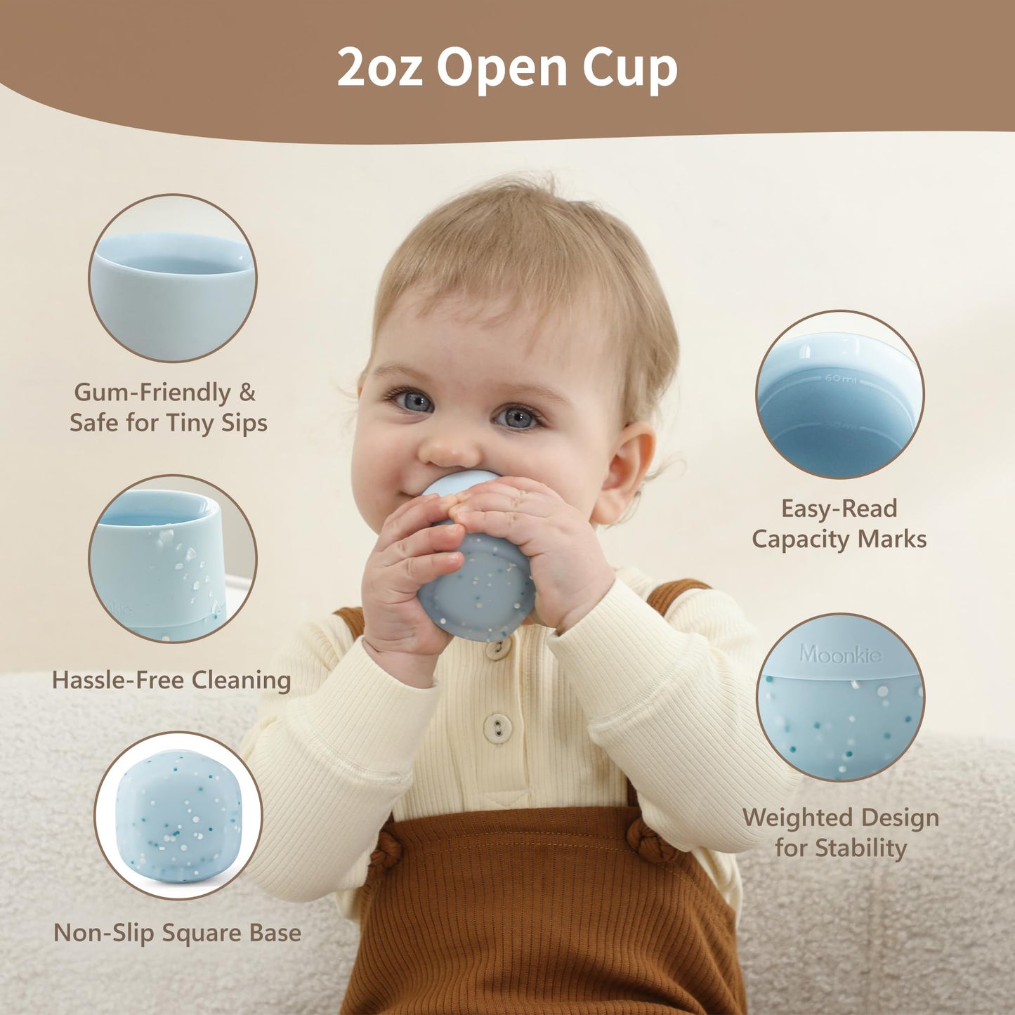 Moonkie Baby Training Cup & Sippy Cup Set | 4 Months+ | Baby-Led Weaning Essential | Gift for Infants (Ether Cup Set, 2 Pack)