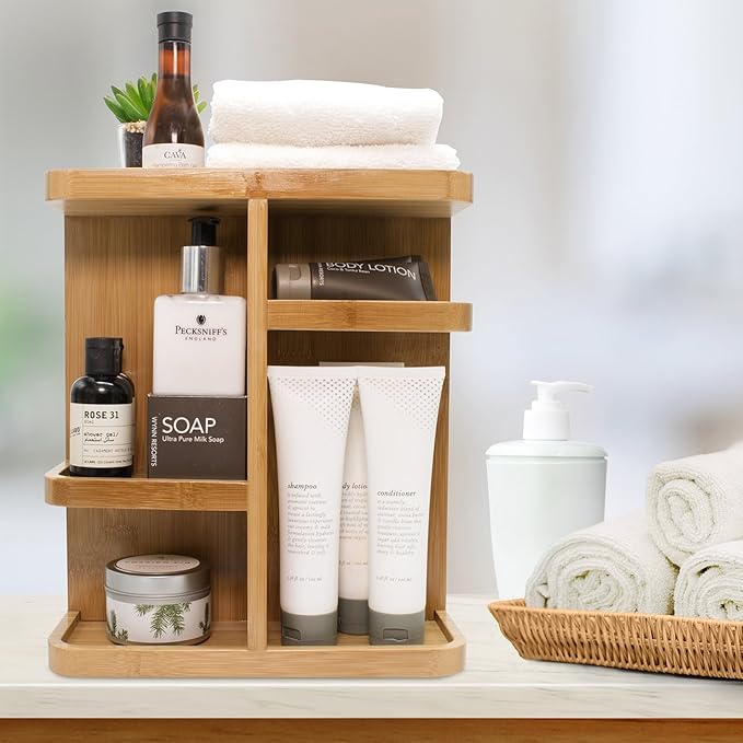 Sorbus 360ÃÂ° Makeup Organizer - Bamboo Wood Make Up Storage Carousel for Cosmetics, Skin Care Rotating Makeup Organizer for Vanity, Bathroom Storage