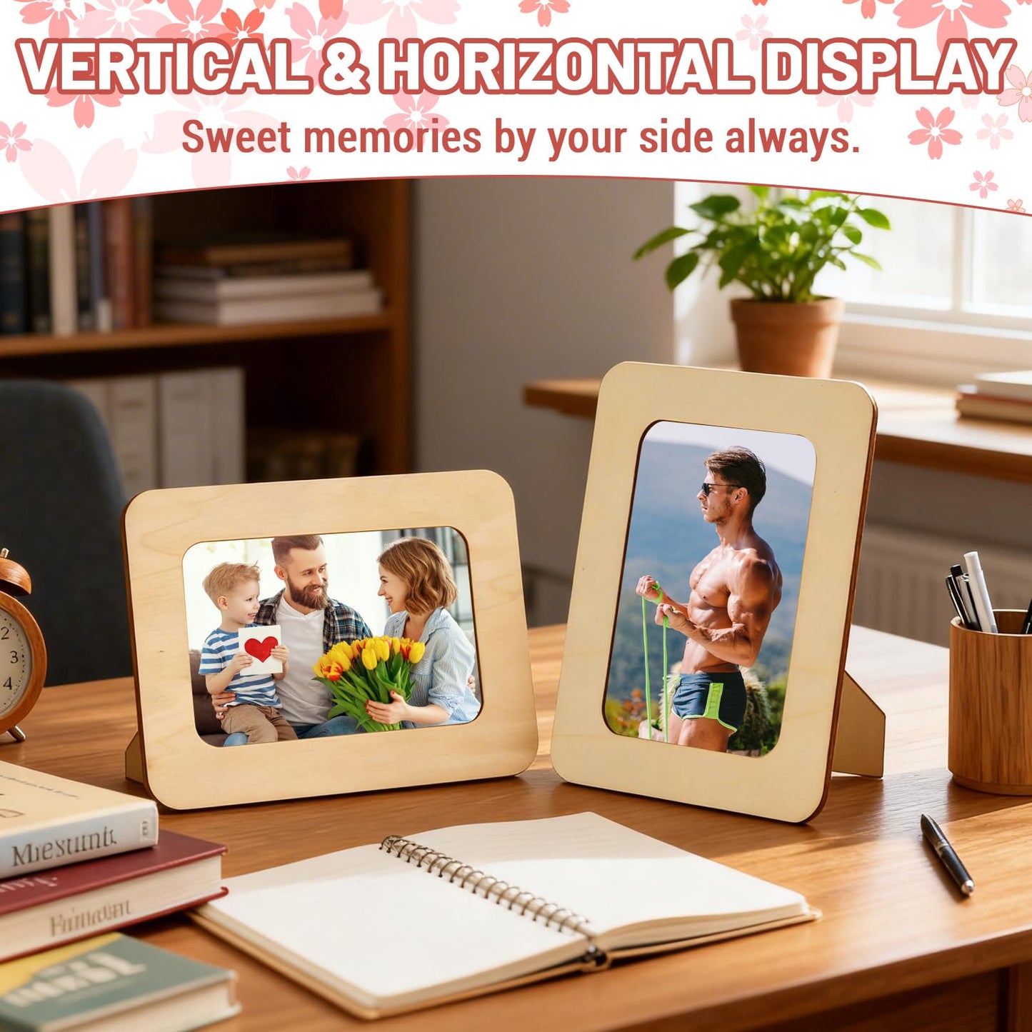 RYKOMO 24 Pack DIY Wooden Picture Frames for 4 x 6 in Photos, Wooden Picture Frames for Crafts Unfinished Solid Wood Photo Picture Frame for Crafts, Valentine's Day Gift New Year Decorate, Father's Day, Mother's Day Gift