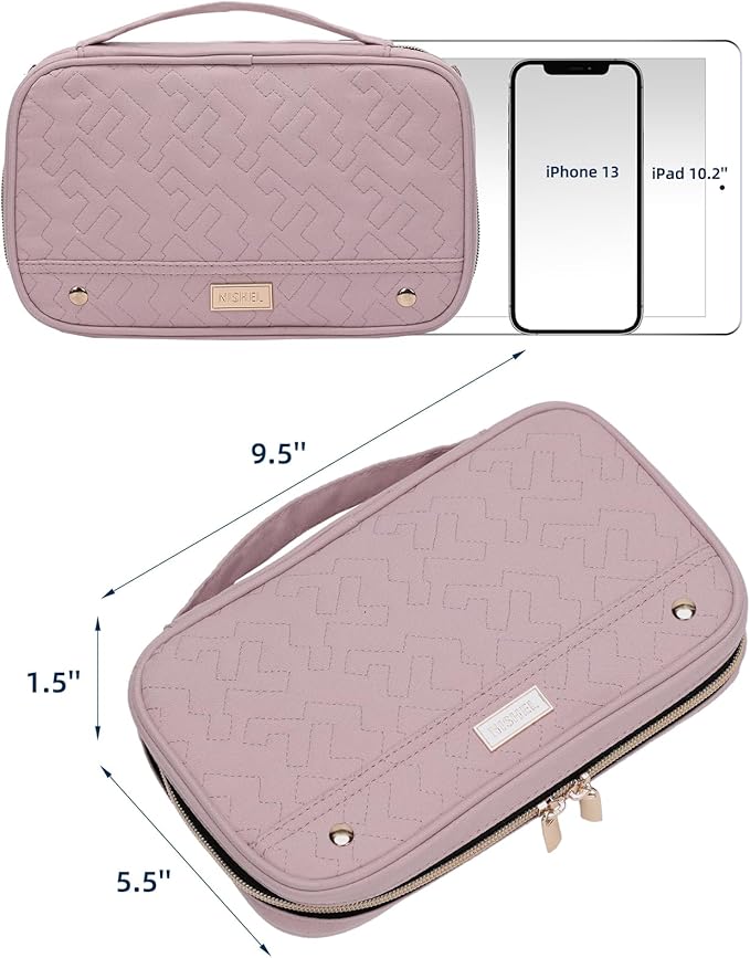 NISHEL Travel Jewelry Case, Holiday Organizer for Necklaces, Earrings, Rings, Bracelets, Watch, Peach Pink