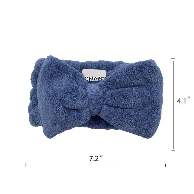 Chloven 2 Pack Microfiber Bowtie Headbands Facial Makeup Headband Cosmetic Bowknot Hairlace Wash Spa Yoga Sports Shower Adjustable Elastic Hair Band for Girls and Women