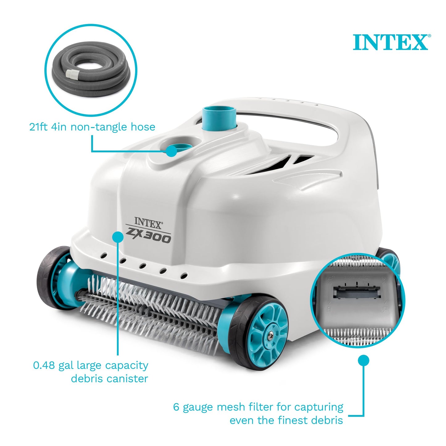 INTEX Deluxe Pressure-Side Above Ground Automatic Pool Cleaner Vacuum - For Bigger Pools – Cleans Pool Floors and Walls – Removes Debris – Removable Filter Tray – 21ft Tangle Free Hose