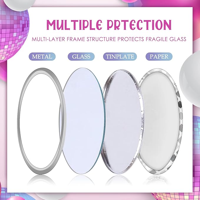 Qunclay 24 Pcs Disco Ball Compact Round Pocket Mirror - 2.76 Inch Vintage Mini Handheld Portable Mirror for Purse, Women Gift, Party Supply, Travel Daily (Silver)