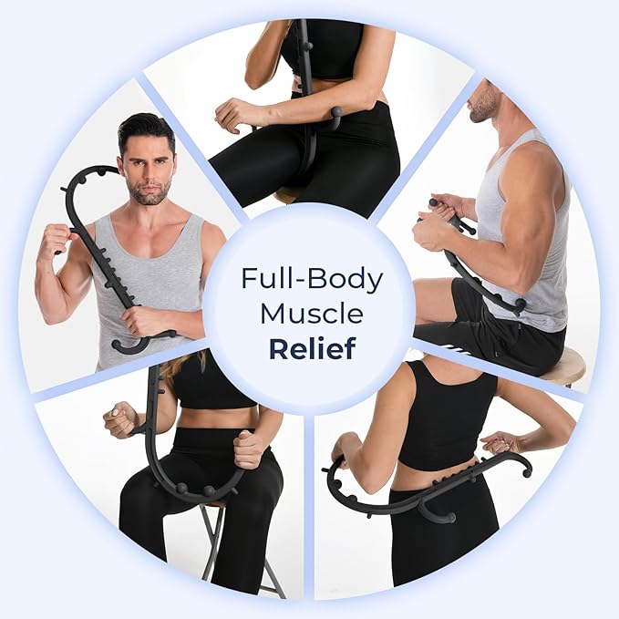 Deep Tissue Back & Neck Massager - Back Massager Stick for Pain Relief, Muscle Knot Remover, Trigger Point Massage Tool for Full Body, Shoulders, Legs - Pressure Point Massage Tool (Black)