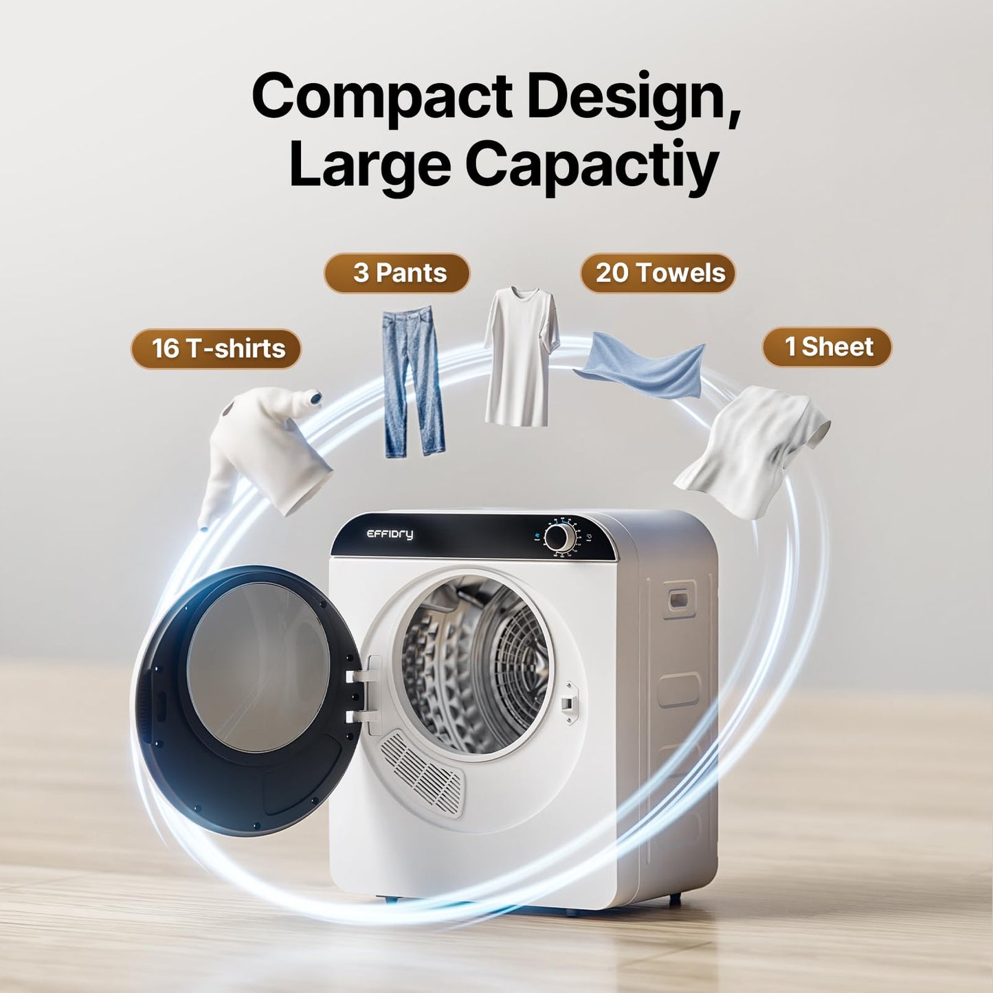 Effidry 110V Portable Clothes Dryer 830W Compact Laundry Dryers 2 cu.ft Electric Machine with Stainless Steel Tub for Apartment,RVs,Dorms,12LBS drying machine Clothing Dryer secadora portatil de ropa