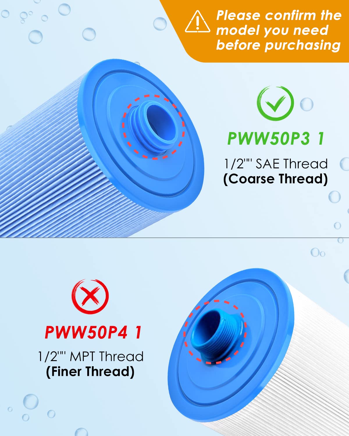 PACETAP Spa Filter Replacement for Pleatco PWW50P3, Unicel 6CH-940, Filbur FC-0359, Waterways 817-0050, 2 Pack 1 1/2" Coarse Thread Spa Hot Tub Filter for Waterway Vita Aber, Viking (Premium Blue)