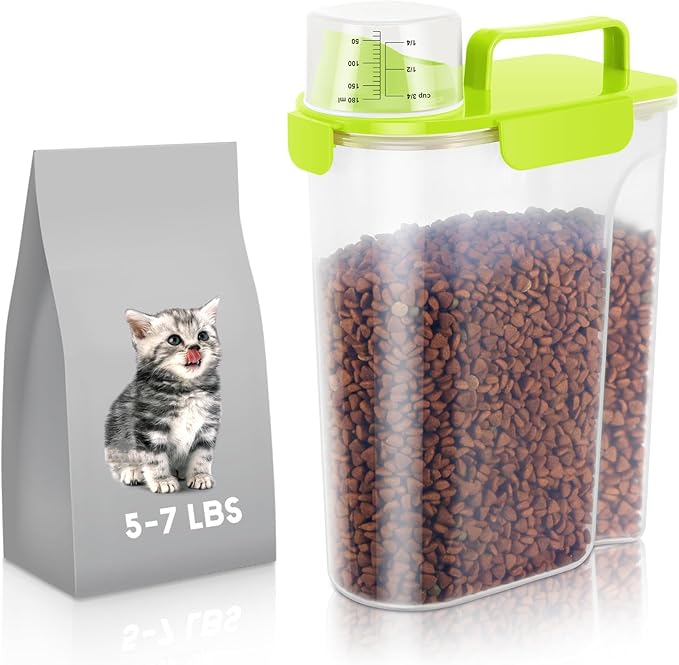 5Lbs Airtight Cat Dog Food Storage Container with Upgraded Large Nozzle BPA-Free, Pet Food Storage Containers for Rice, Grain, Pet Food, Flour, Dog Treat Storage (Bright Green, 5L-1pack)
