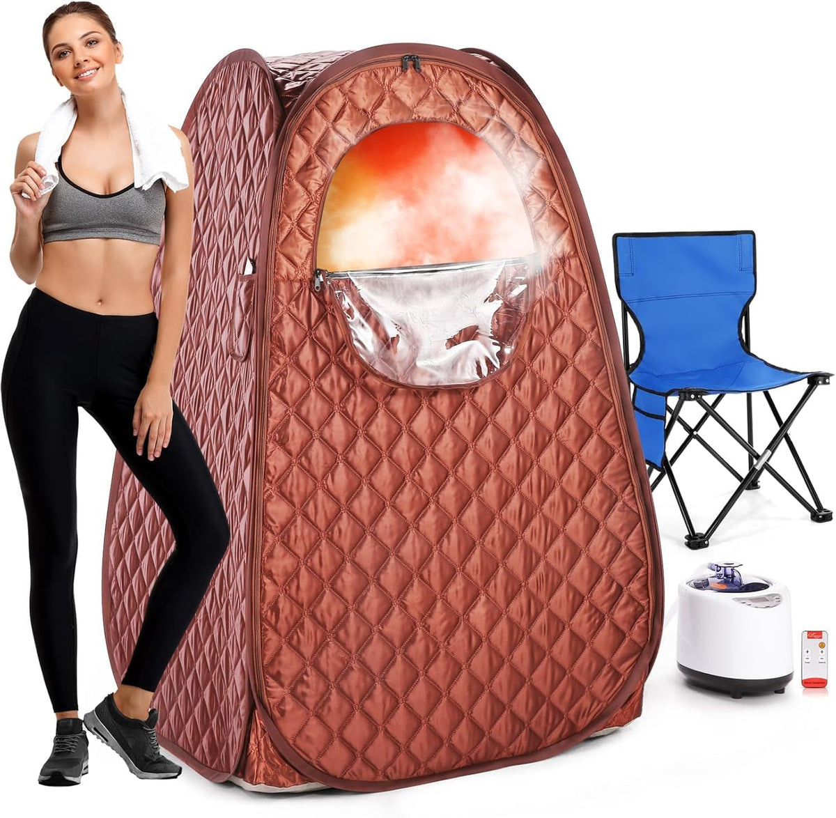 Single Person Sauna, Portable Steam Sauna Full Body for Home Spa, Sauna Tent with Steamer 2.6L 1000W Steam Generator, 90 Minute Timer, Chair, Remote Control Included