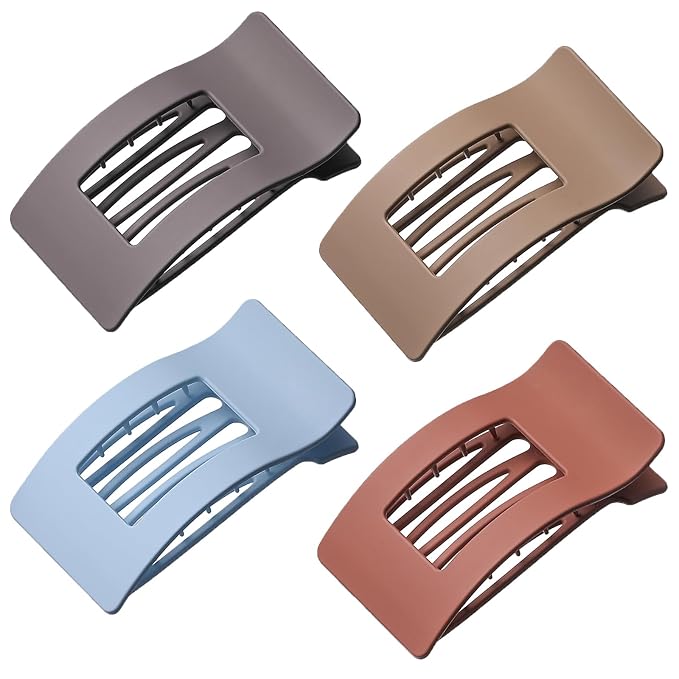 4 Pack Large Flat Hair Clips for Women, Rectangle Matte Non-slip Lay Down Claw Clips, French Strong Hold No Crease Barrettes for Thick & Thin Hair, Stylish Square Hair Accessories (Grey)