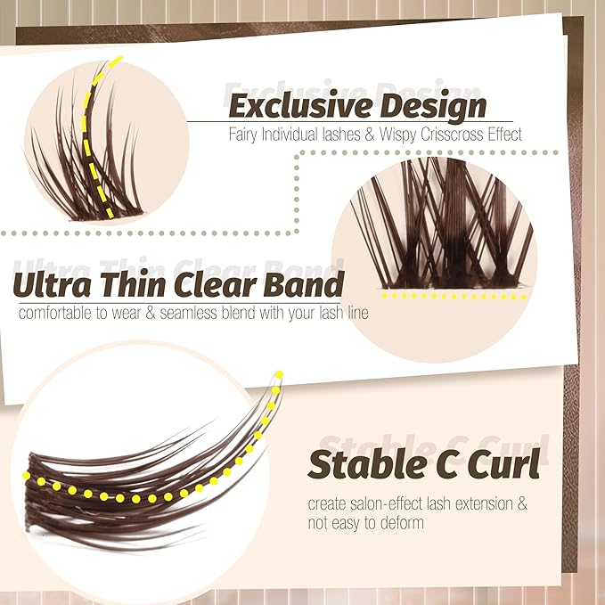 Brown Lash Clutsers Kit Wispy Eyelash Clusters Natural Lashes Extension Kit Dark Brown Individual Eyelashes with Lash Bond and Seal Kit 8-16MM DIY Lash Kit 120 Pcs Cluster Eyelash Extensions Kit