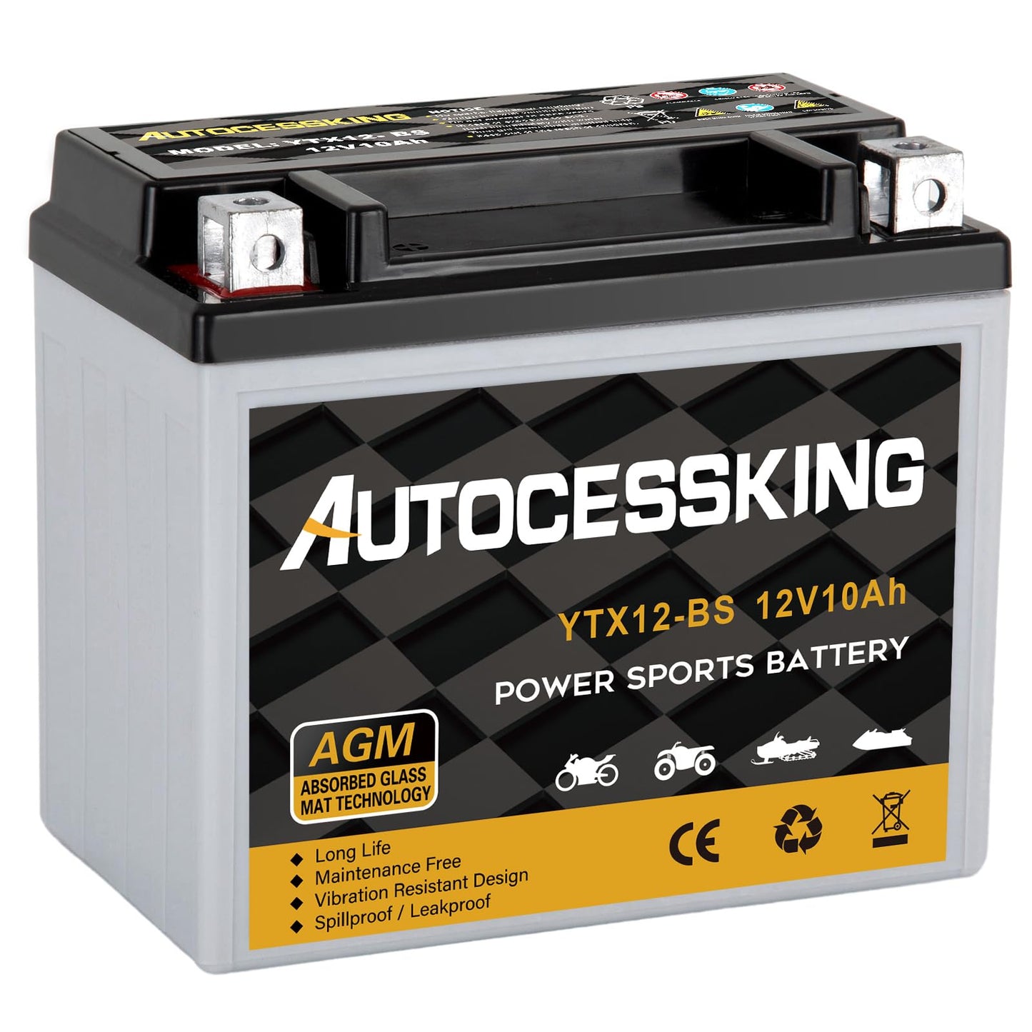 YTX12-BS Motorcycle Battery, 12V 10Ah Rechargeable Maintenance Free Sealed AGM Battery Powersport Replacement Battery for ATV and Scooter