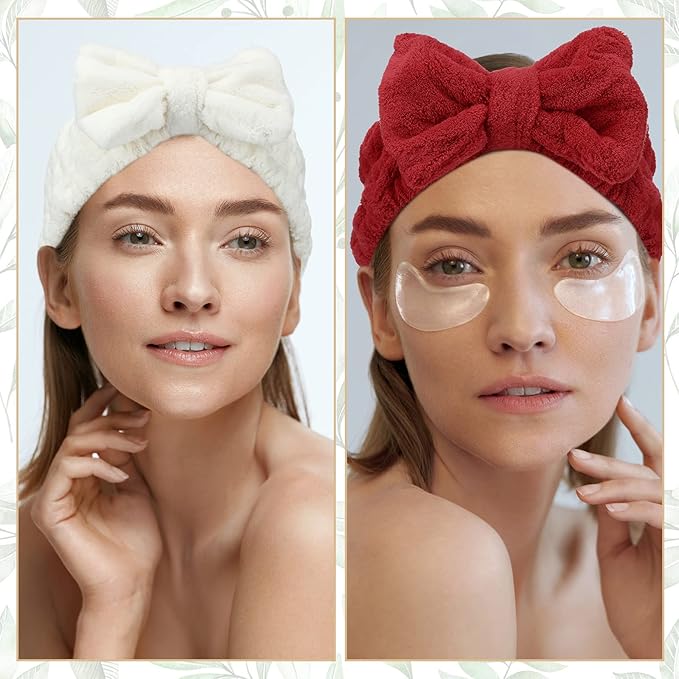 Hicarer 3 Pieces Hair Headband Headband to Wash Face for Women Makeup Spa Headband, Microfiber Bowtie Shower Headband for Women and Girls (Red, Black, White), 1.0 Count