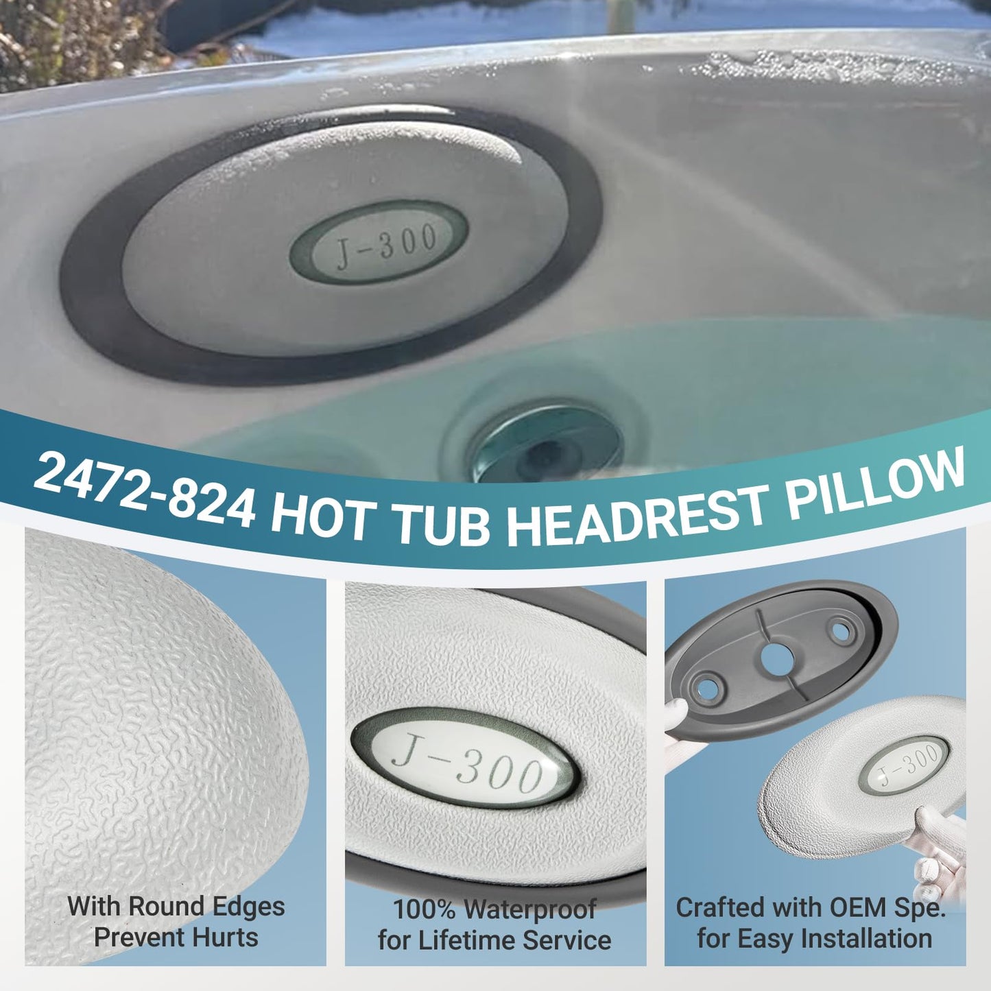4 Pack 2472-824 Spa Oval Pillow Insert and Back Mount Fit for 2004–2018 Jacuzzi J-300 Series Hot Tubs & Spas, 2455-263 Hot Tub Headrest Replacement Spa Pillows - Enhanced Support