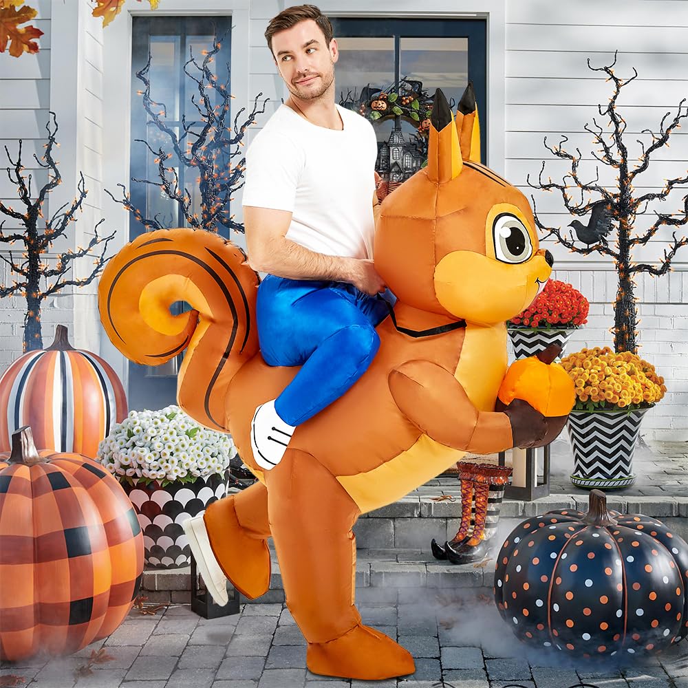 JUROSAICA Inflatable Squirrel Costume Adult Funny Ride On Blow Up Animal Suit Halloween Thanksgiving Christmas Costume For Men Women
