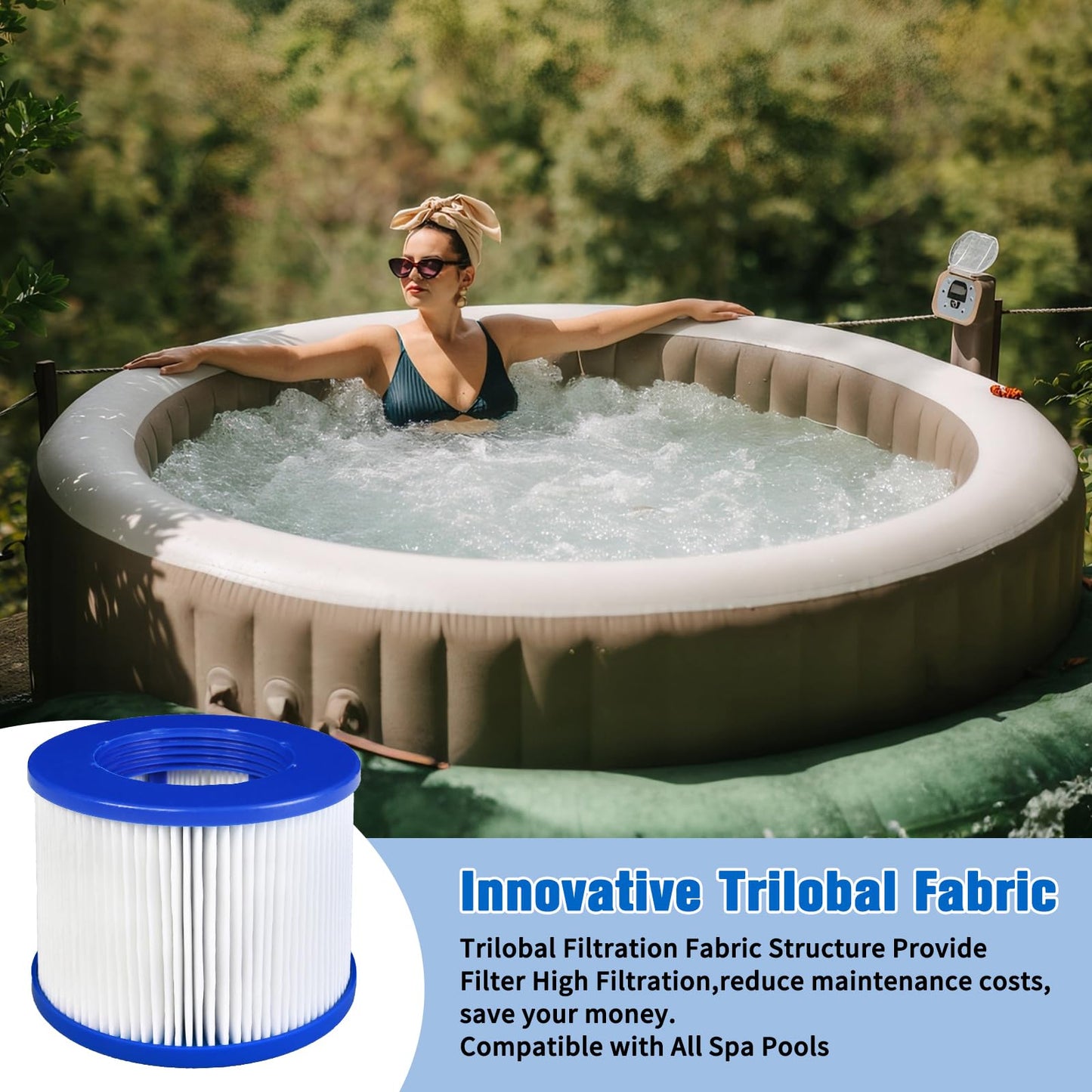 SLSM Screw-in Hot Tub Filter Cartridges Replacement for All RELXTIME, ALEKO, Wejoy, Aquaspa Spa,Clever Spa Filter,Threaded Filter for Inflatable Hot Tubs & Massage Pools (12 Pack)