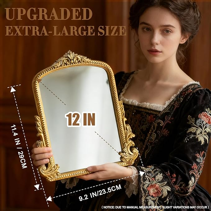 YUSONG Vintage Gold Mirror for Desk - 12" Vanity Mirrors with Resin Frame Decorative Wall Art for Tabletop Living Room Retro Decor