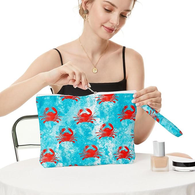 Fokongna Wet Bag, Travel Makeup Bag, Wet Dry Bag, Wet Bag for Swimsuit, Beach Pool Diapers Dirty Yoga Gym Clothes Zipper Pouch for Women Sister Friends Wet Bag Ocean Sea Shells Beach Starfish.349