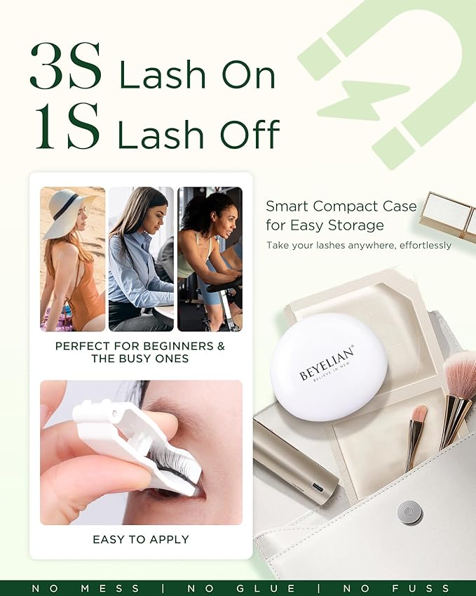 BEYELIAN Magnetic Eyelashes with Applicator, Upgrade Soft Magnetic Lashes Portable Magnetic Eyelashes Natural Look, Reusable, No Glue Needed Fales Eyelashes AJH067 (All-In-One & Comfortable)