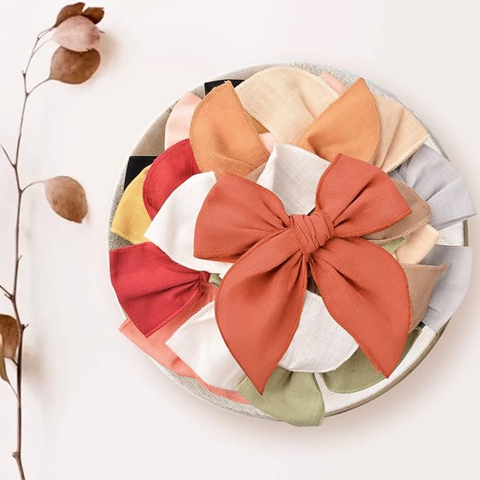 Niceye Fable Girls Hair Bows Cotton Linen Alligator Hair Clips or Little Girls Toddlers Kids Neutral Handmade Hair Accessories - 5.5” bow