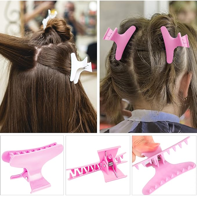 Hair Clips for Styling Sectioning 12 Pack Black White Pink Butterfly Clamps Hair Claw Clips Pro Salon Hair Clips for Styling, Sectioning, Cutting and Coloring