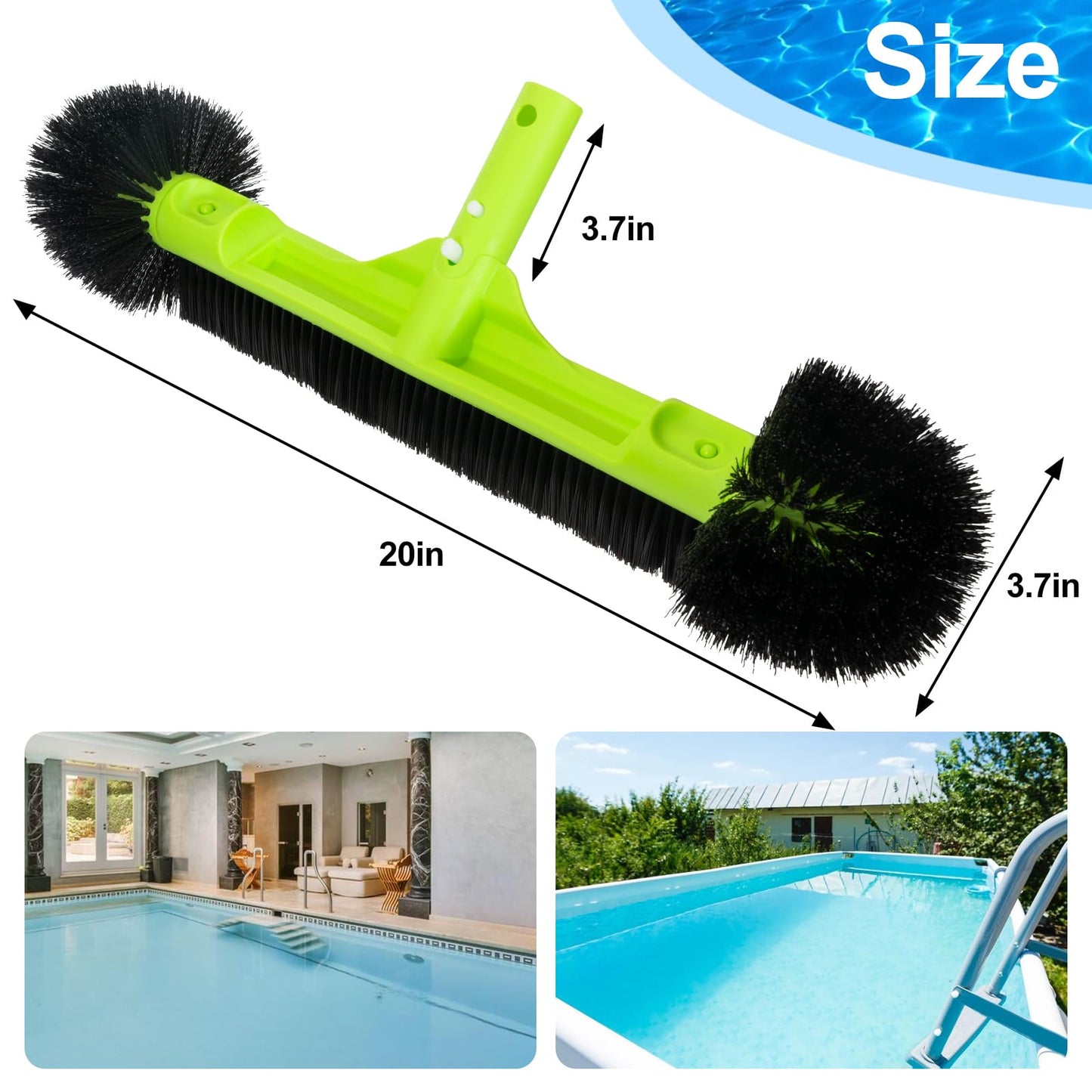 Sepetrel 20" Wide Pool Brush Head for Cleaning Walls,Inground/Above Ground Swimming Pool Scrub Brushes with Round Ends