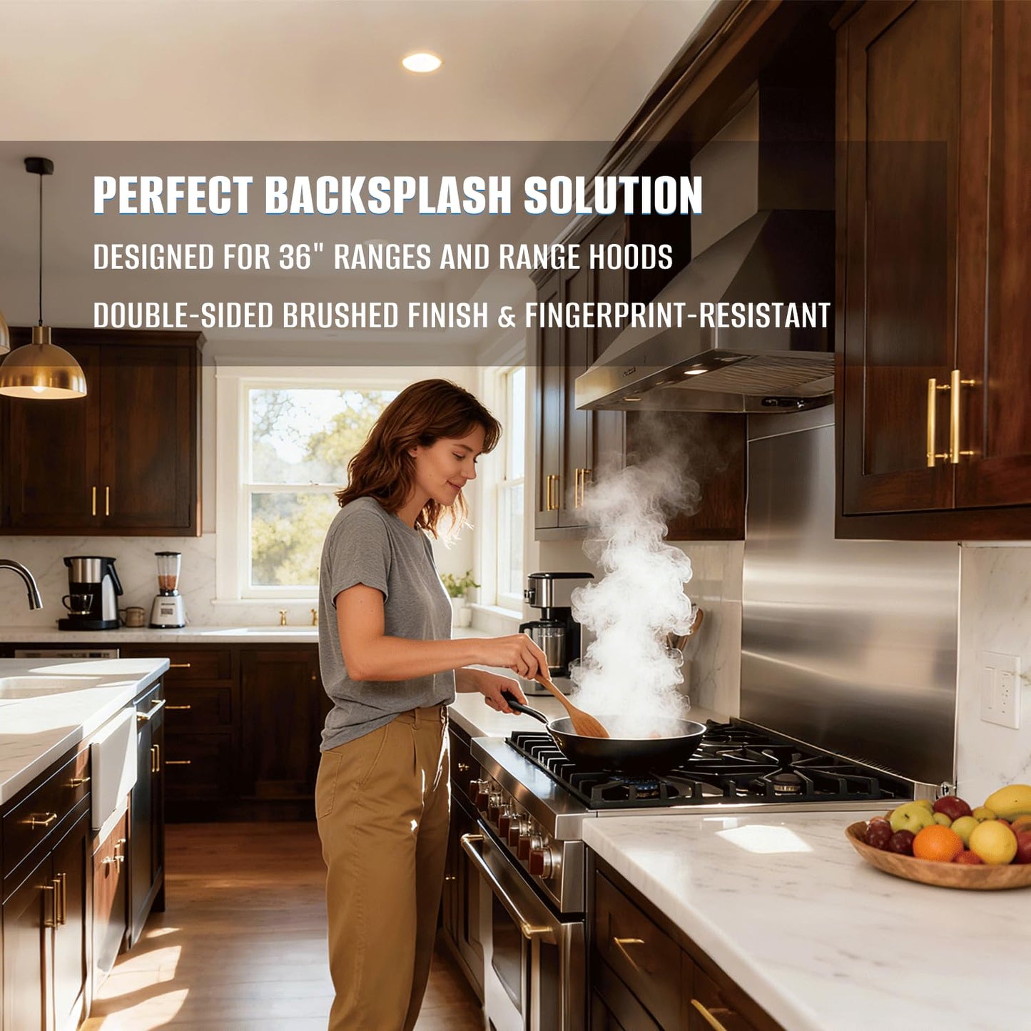 32" By 36" Stainless Steel Stove Backsplash, Reversible Ultra Flat Splatter Guard Range Hood Backsplash, Easy Clean Wall Shield Metal Panel, Anti-fingerprint, 0.04 Inch