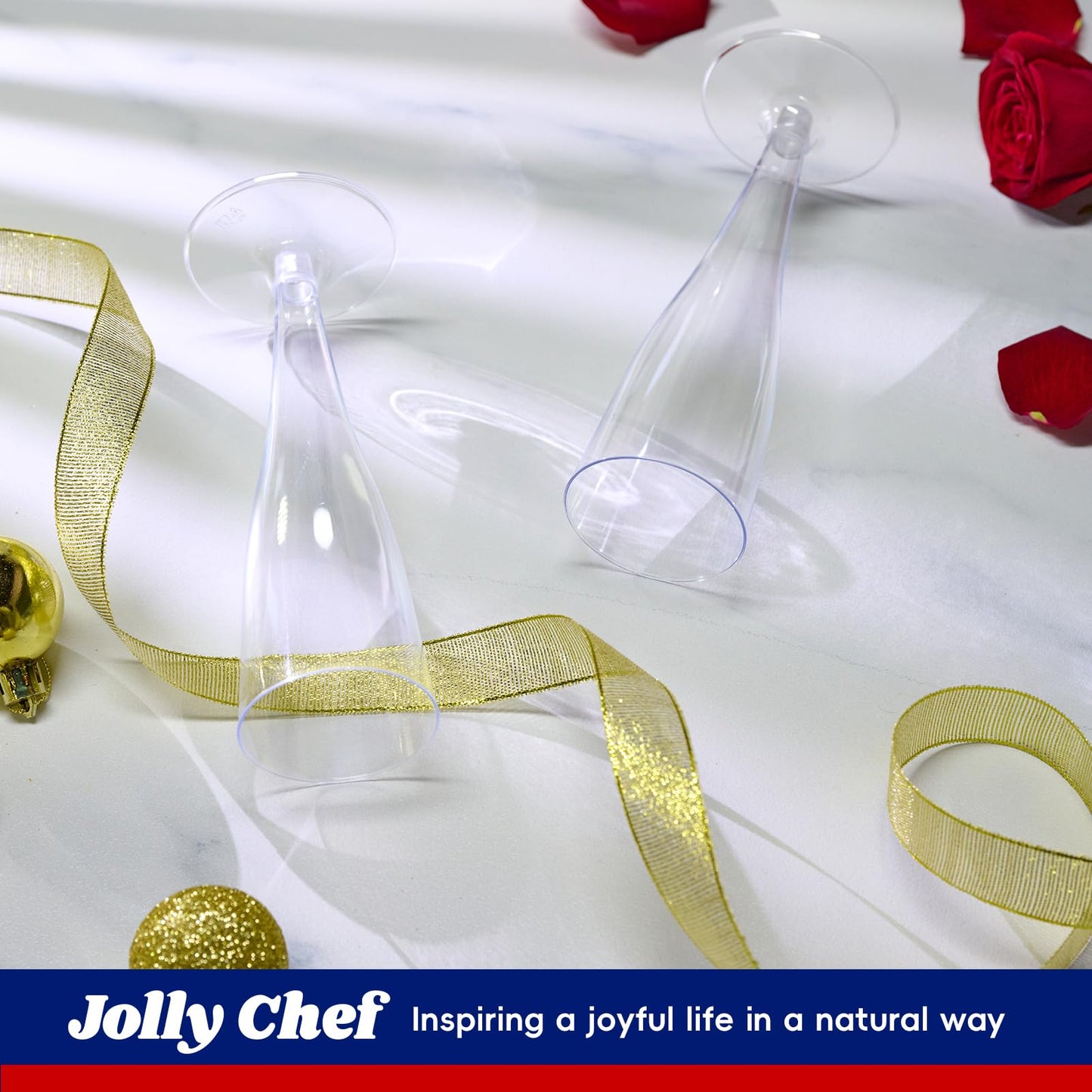 JOLLY CHEF 100 Pack Plastic Champagne Flutes Disposable 4.5 oz Clear Plastic Champagne Glasses Suitable for Wedding, Thanksgiving Day, Christmas