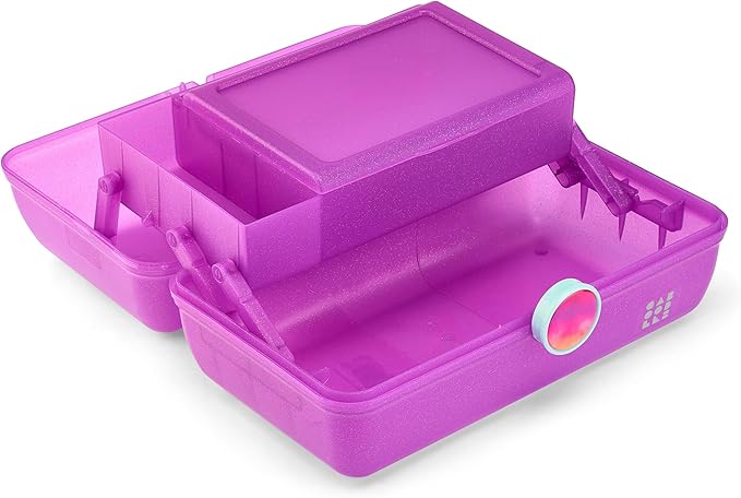 Caboodles On-The-Go Girl Makeup Box, Purple Sparkle, Show Girl Collection, Hard Plastic Makeup Organizer Box, Built-In Mirror, Secure Latch for Safe Travel, Spacious Storage for Large Items